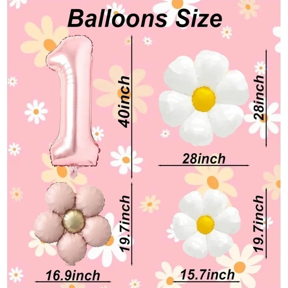 NEW Girl's First Birthday High Chair Pink‎ Banner, Number One Balloon, Daisies
